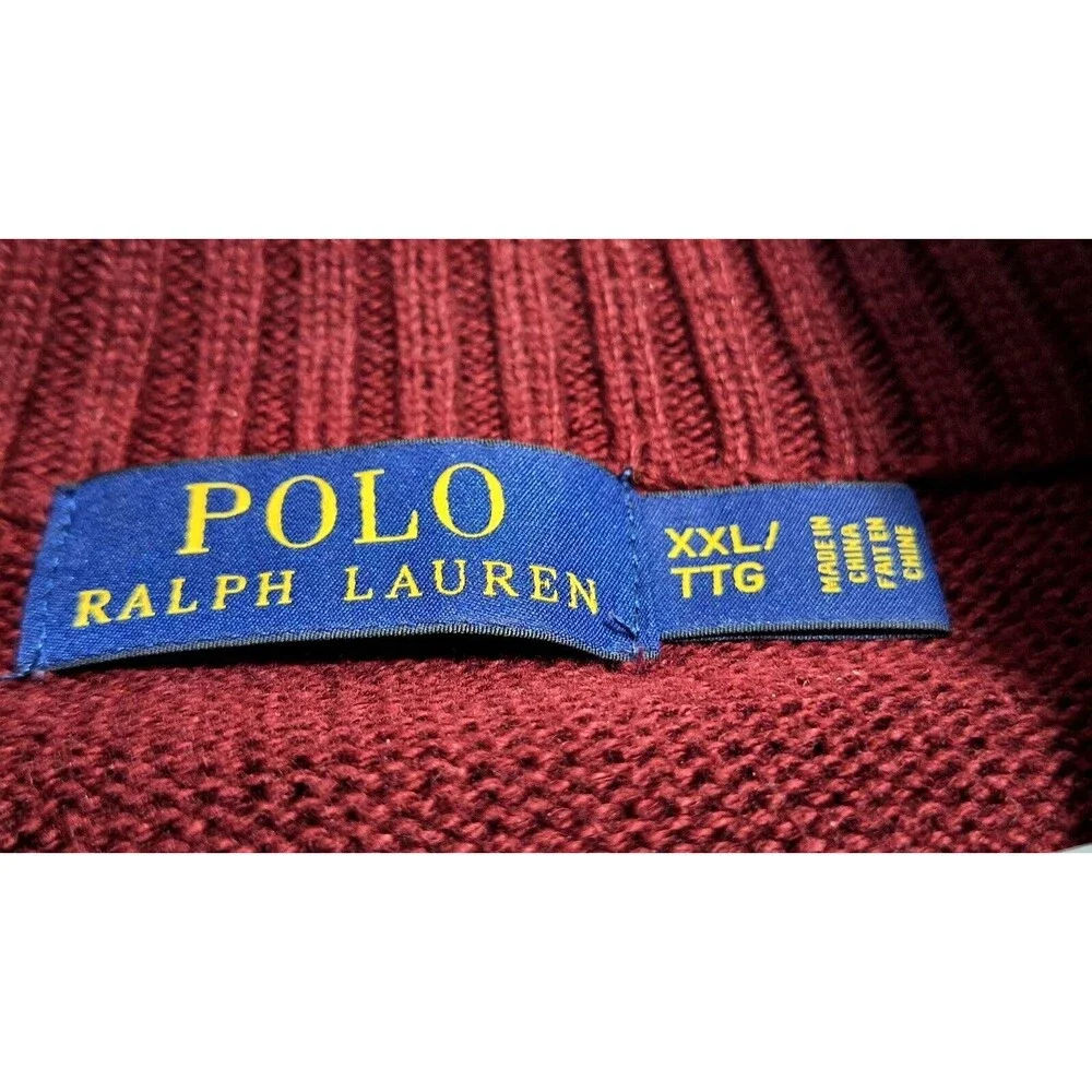 RALPH LAUREN POLO MENS 2XLT HEAVY 100% KNIT COTTON TURTLE NECK ¼ ZIP SWEATER